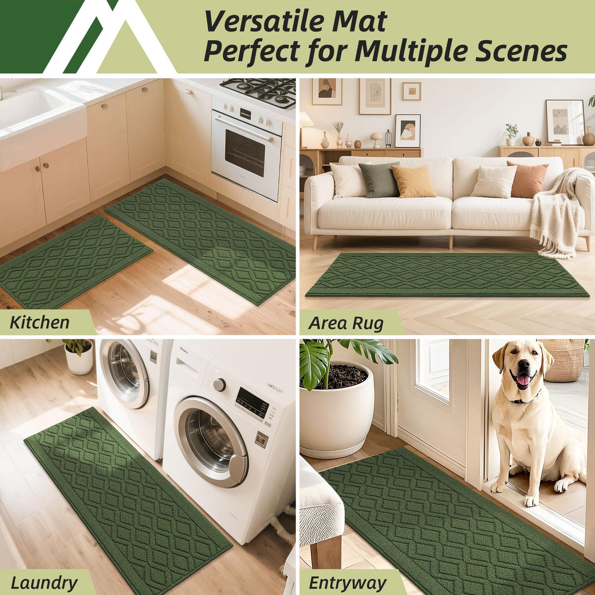 COSY HOMEER green kitchen mat adds color and practicality.