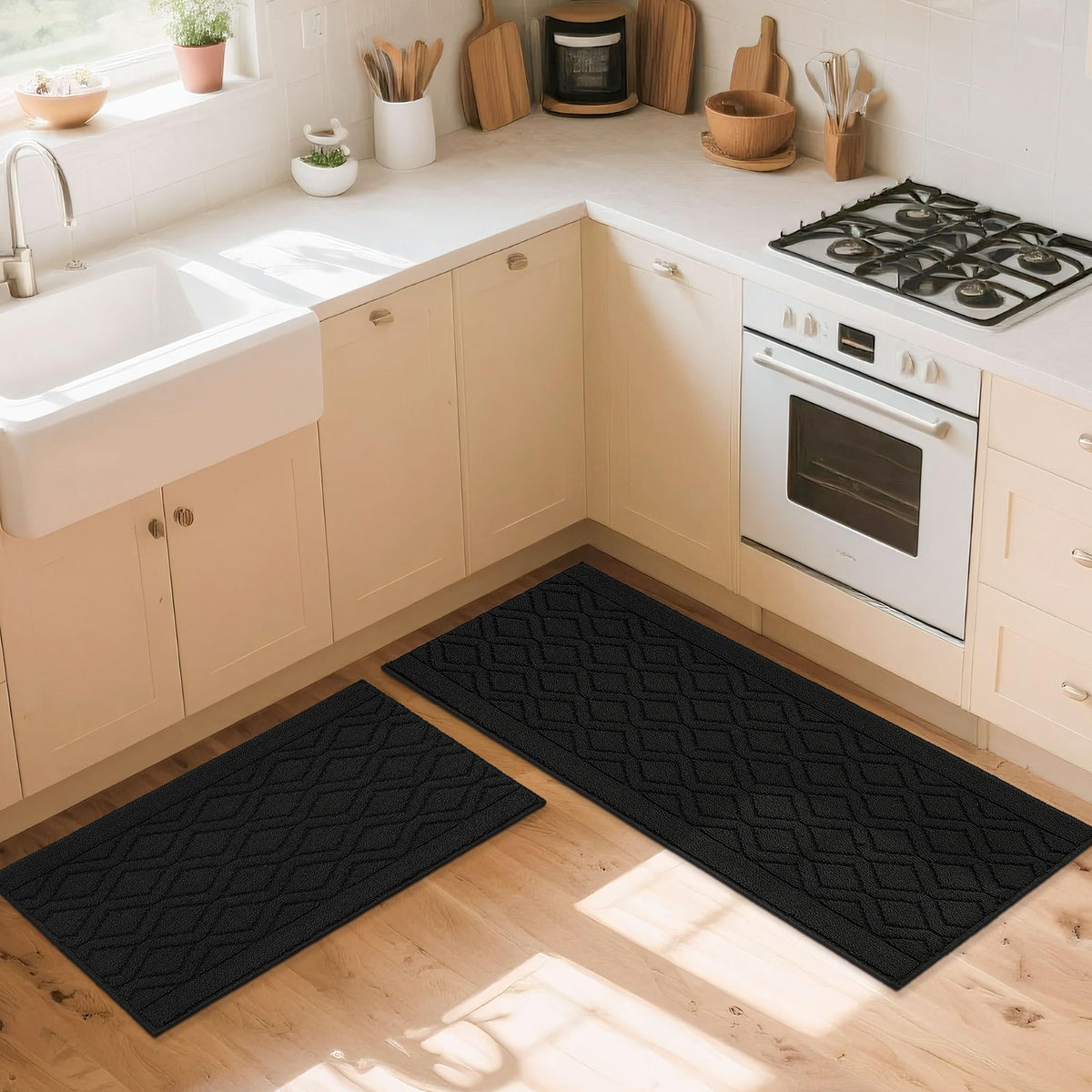 COSY HOMEER easy-clean black kitchen mats for quick maintenance