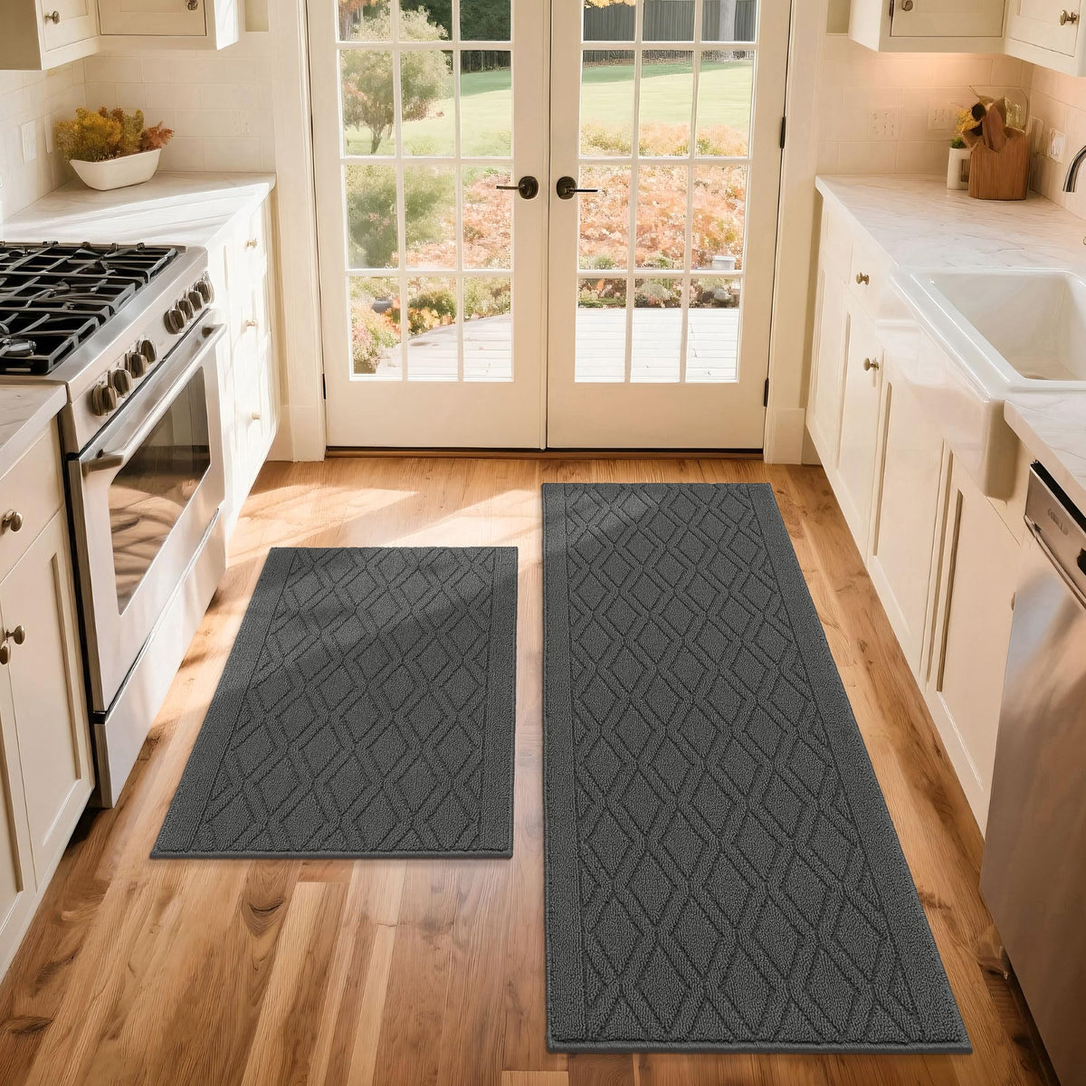 COSY HOMEER grey 60x24 inch kitchen rug with non-slip backing for safer steps