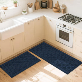 COSY HOMEER kitchen rug care in navy designed for machine washing.
