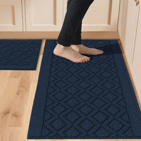 COSY HOMEER kitchen rug set 48x20 navy non-slip surface keeps feet secure while cooking.