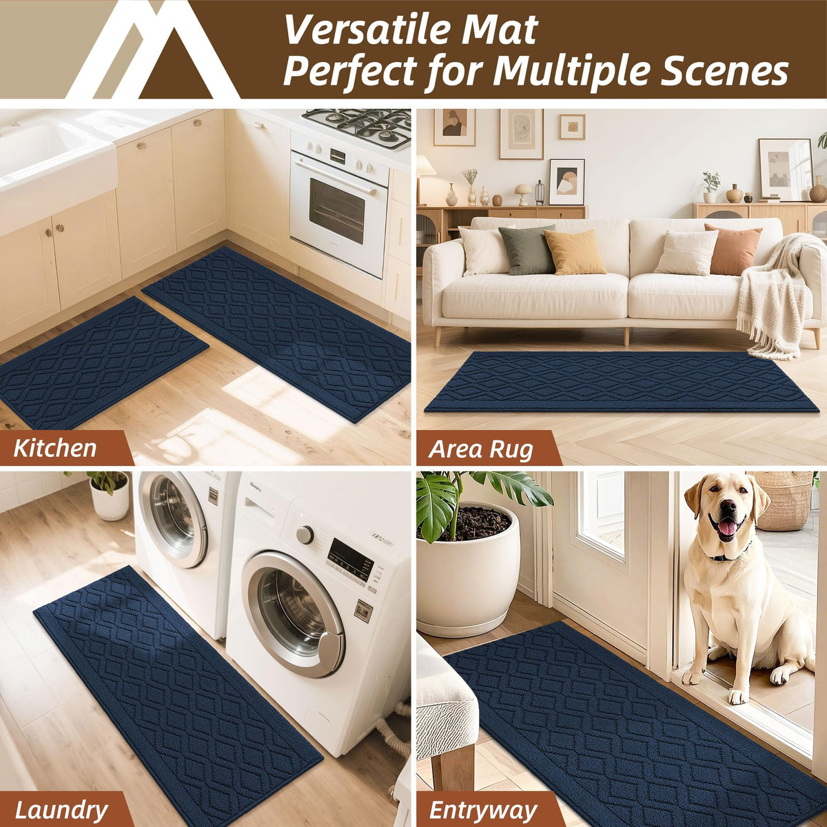 COSY HOMEER kitchen runner in navy-absorbent ideal for high-traffic prep zones.