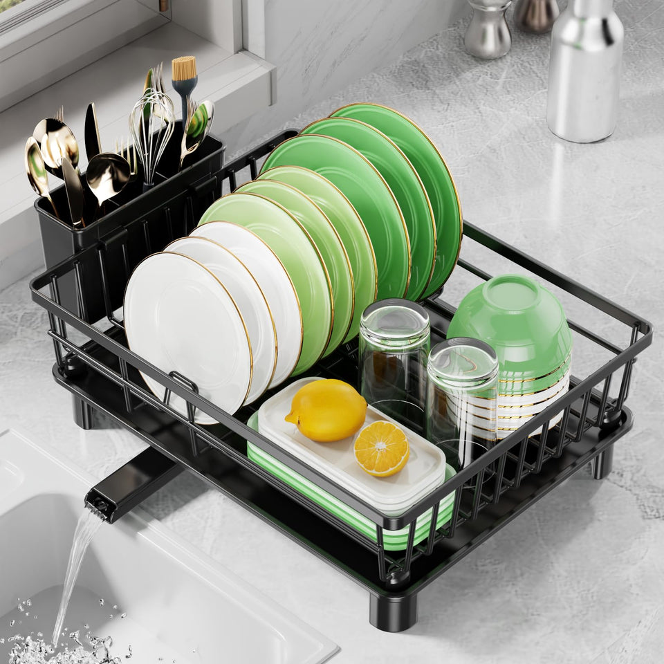 CosyPic dish drying rack on countertop, compact solution for small kitchens.