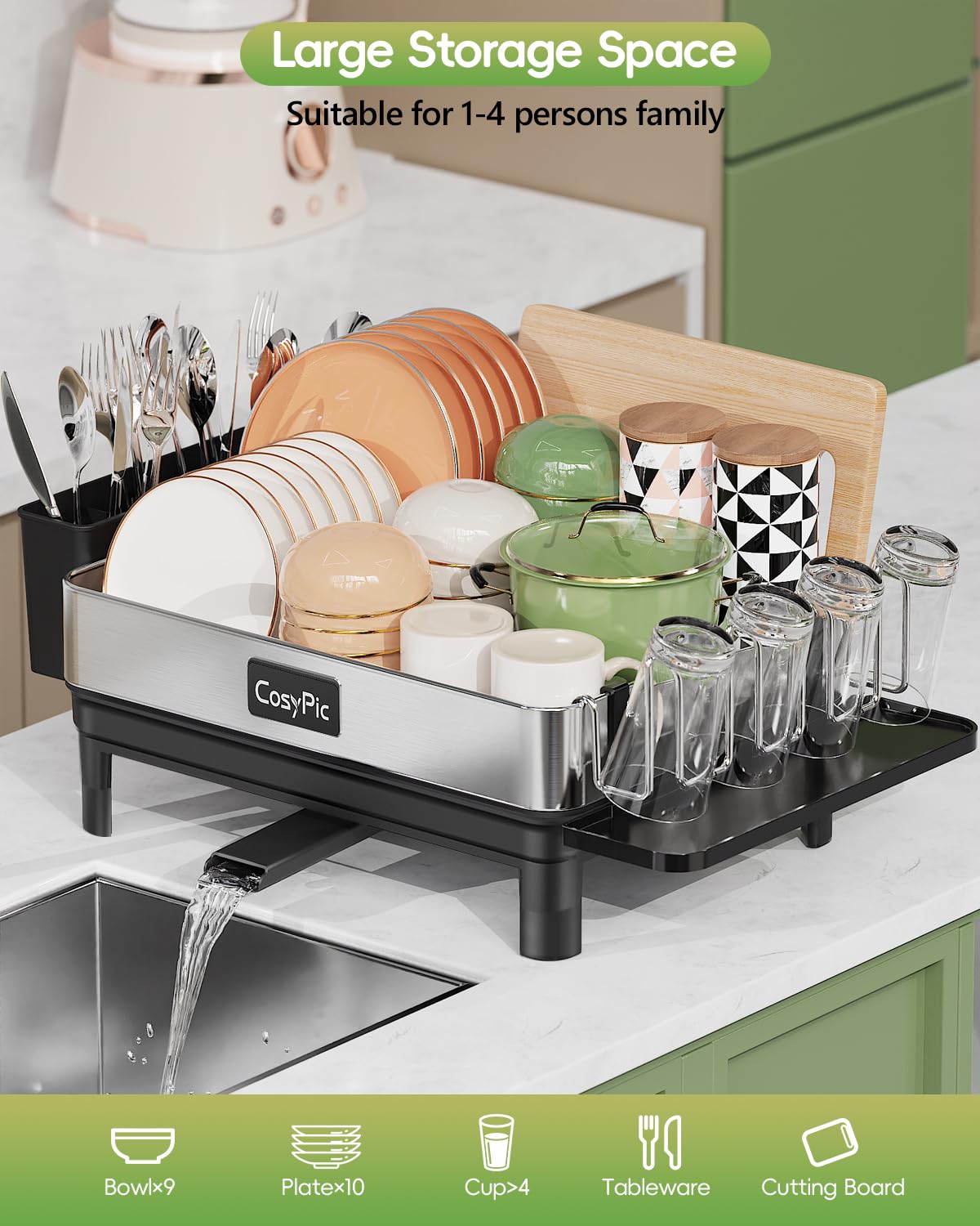 CosyPic stainless steel rack resists rust and cleans with a simple wipe.
