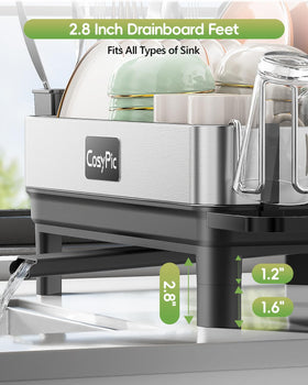 CosyPic dish rack with height feet fits most sinks and diverts water.