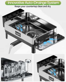 CosyPic dish rack with utensil holder keeps forks and knives organized.