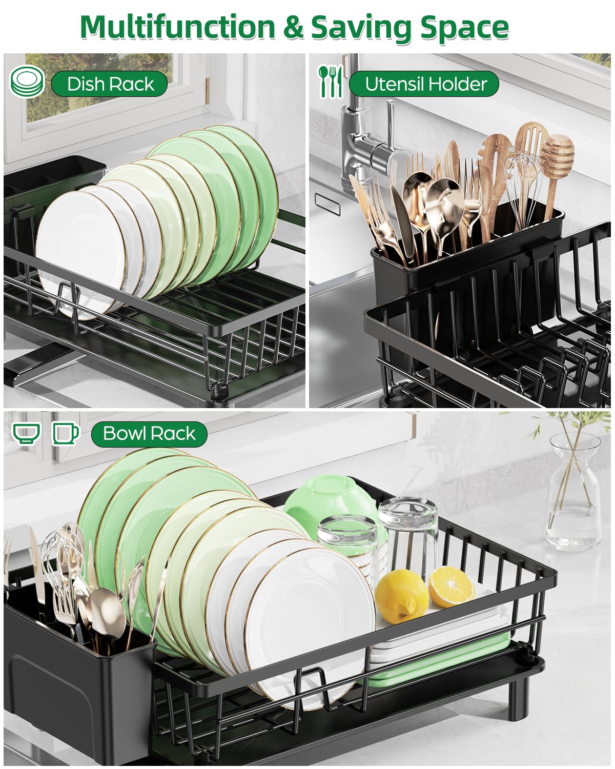 CosyPic drainage system directs water to the sink for tidy counters.
