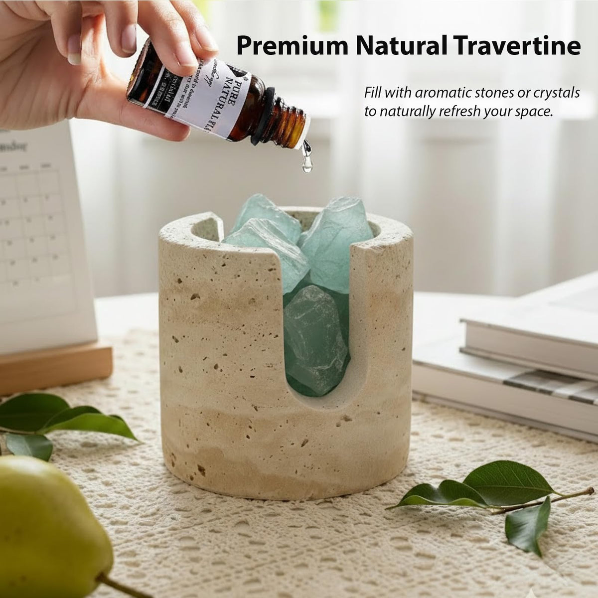 Cotivaye travertine sponge holder close-up porosity highlights unique ancient pores and natural texture.