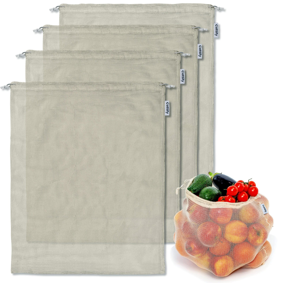 Cottify XL mesh produce bags in an open-pack display for shopping