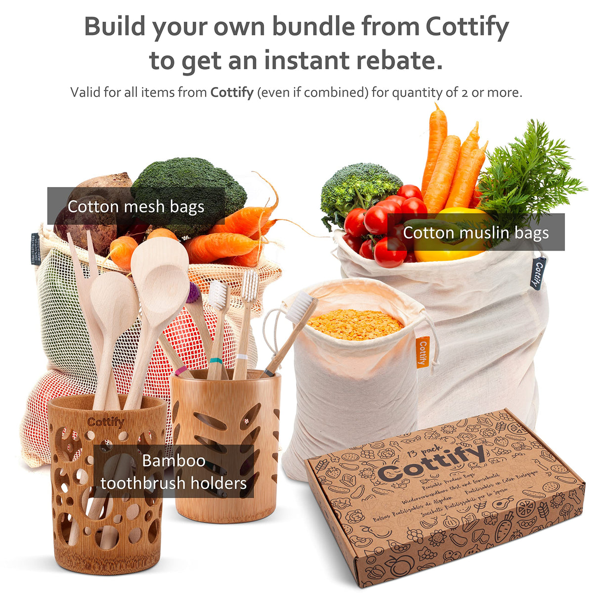Cottify bags shown for lunch, travel, and laundry organization