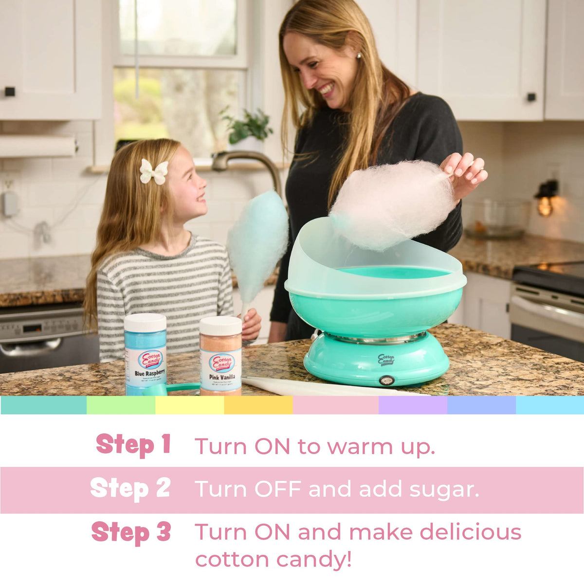 Grape floss sugar jar from Cotton Candy Express brightens party snacks.