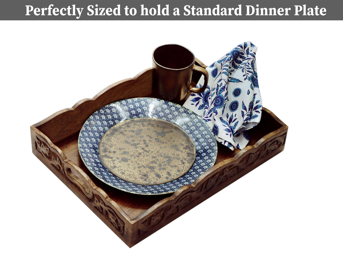 Cotton Craft detailed hand-carved wood tray with rustic charm