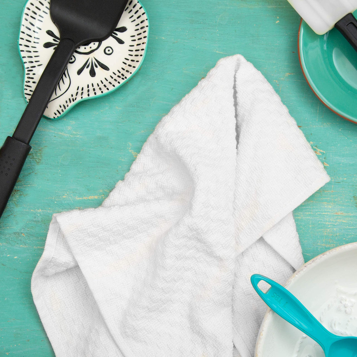 COTTON CRAFT Euro Café towels arranged for kitchen organization and decor
