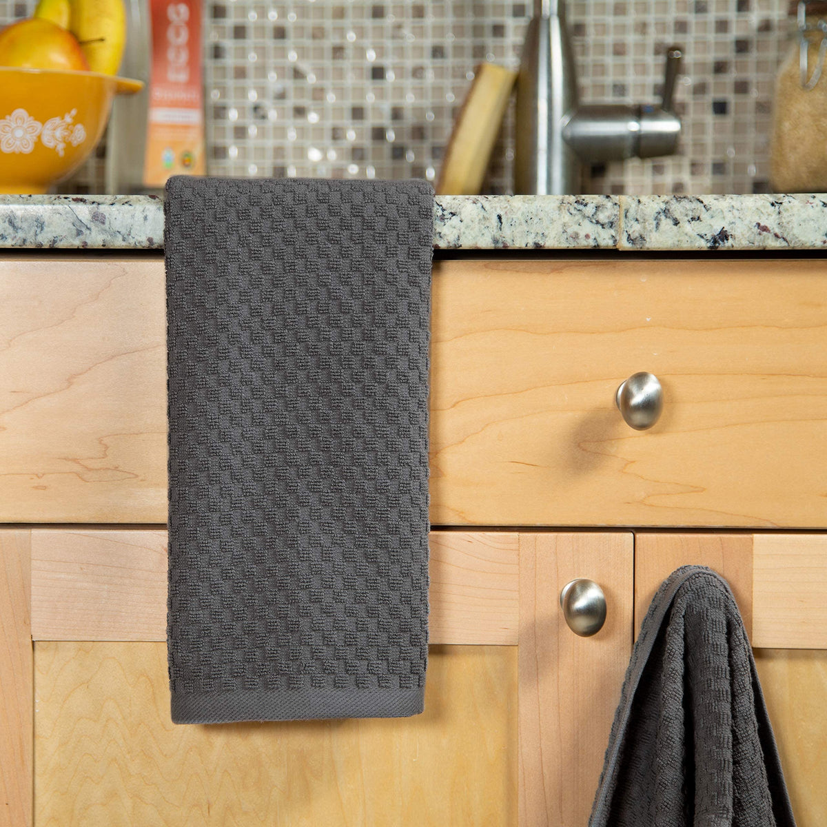 COTTON CRAFT Euro Cafe style towels on countertop.