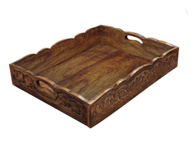 Cotton Craft hand-carved wooden serving tray in natural finish for breakfast or decor