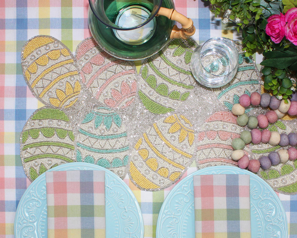 Pastel beads and colors decorate the Happy Hunting runner for spring-inspired decor.