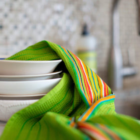 Cotton Craft multicolor towel setup on counter for easy access.