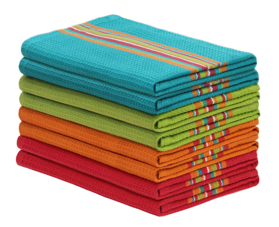 COTTON CRAFT Salsa Stripe 8pc kitchen towel set ready for quick dish drying