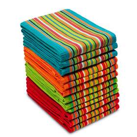 Cotton Craft Salsa Stripe towels: 12-pack for versatile drying and cleaning.