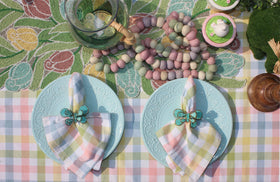 Mitered corners on Cotton Craft tablecloth provide neat, modern presentation.