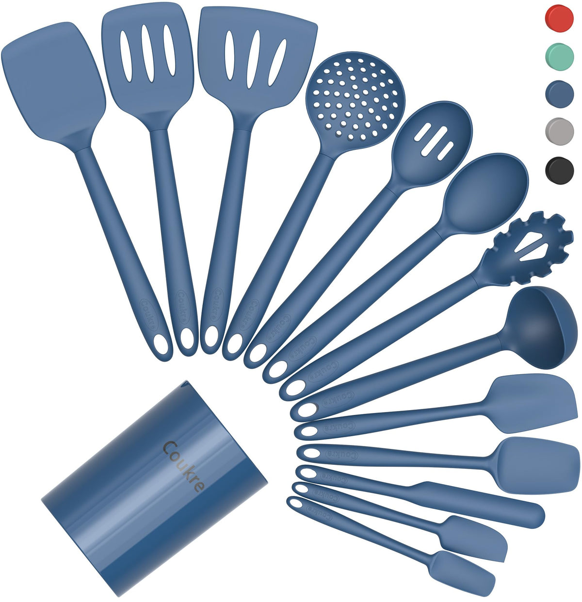 Coukre 14-piece utensil set with holder viewed from above for organized kitchen access.