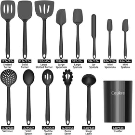 Coukre silicone slotted turner for flipping foods without scratching non-stick surfaces.