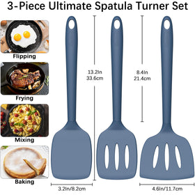 Coukre slotted spatula shown in pan with drainage and quick flipping.