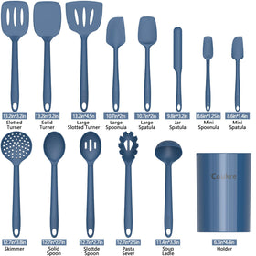 Spatula and spoon set in action for non-stick pans.