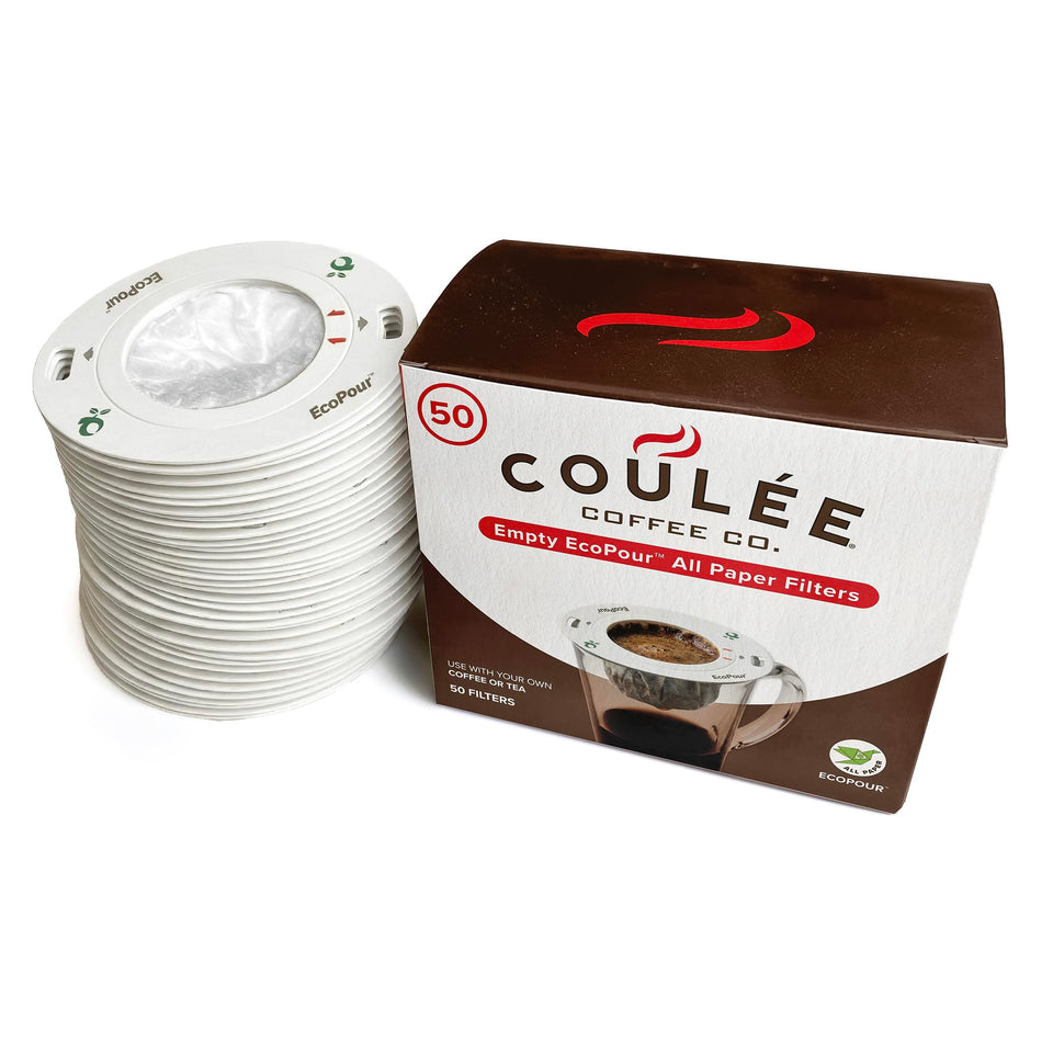Coulée EcoPour filter over mug for clean, waste-free brew.