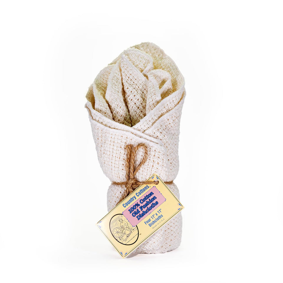 Country Cottons Old Fashion dishcloths in four colors for a coordinated kitchen.