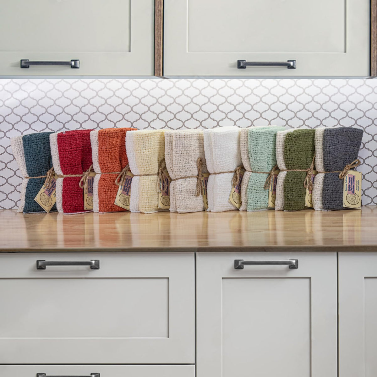 Country Cottons Old Fashion towels durable texture lifts dirt easily.