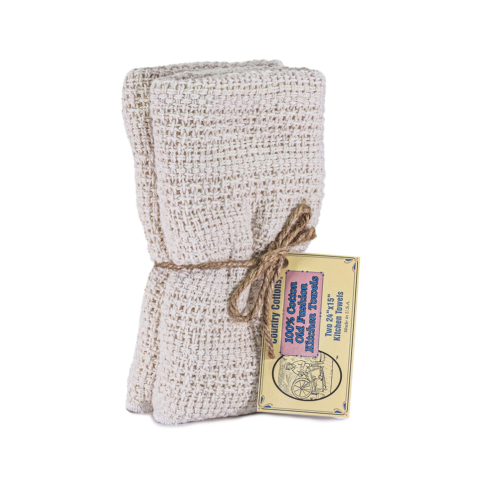 Country Cottons Old Fashion towels folded neatly, highlighting absorbent performance for quick spill cleanup.