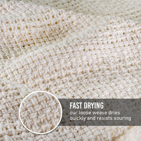 Country Cottons Old Fashion towels lint-free surface protects delicate dishes.