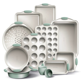 Country Kitchen bakeware stackable setup enhances cabinet organization and convenient access.