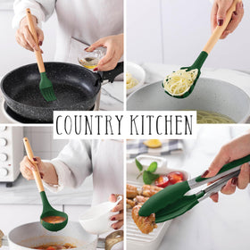 Country Kitchen rounded wood handles provide ergonomic grip during use