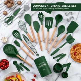 Country Kitchen silicone-top utensils with rounded wood handles for comfortable use