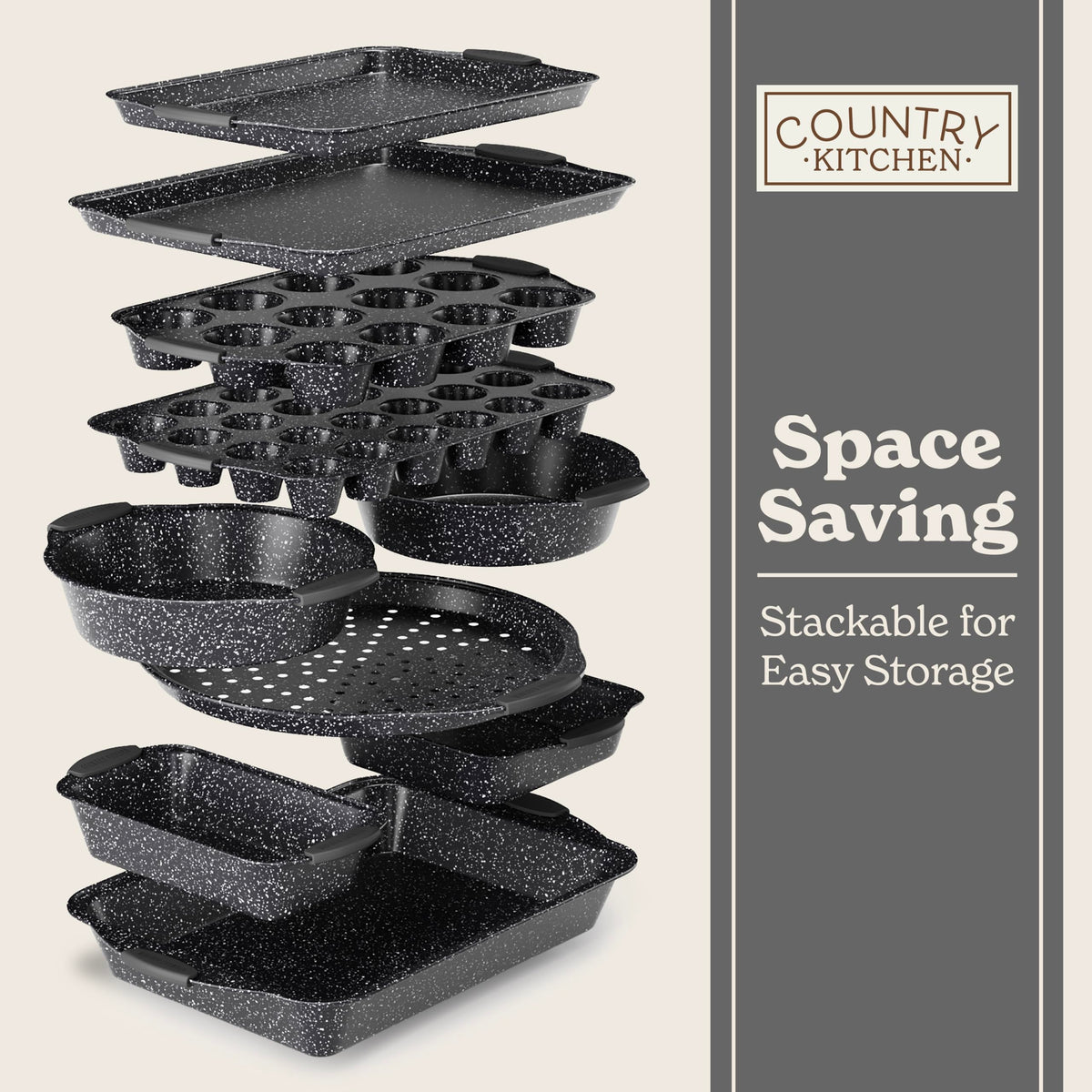 Country Kitchen easy-release bakeware improves release and makes cleanup easier after baking.