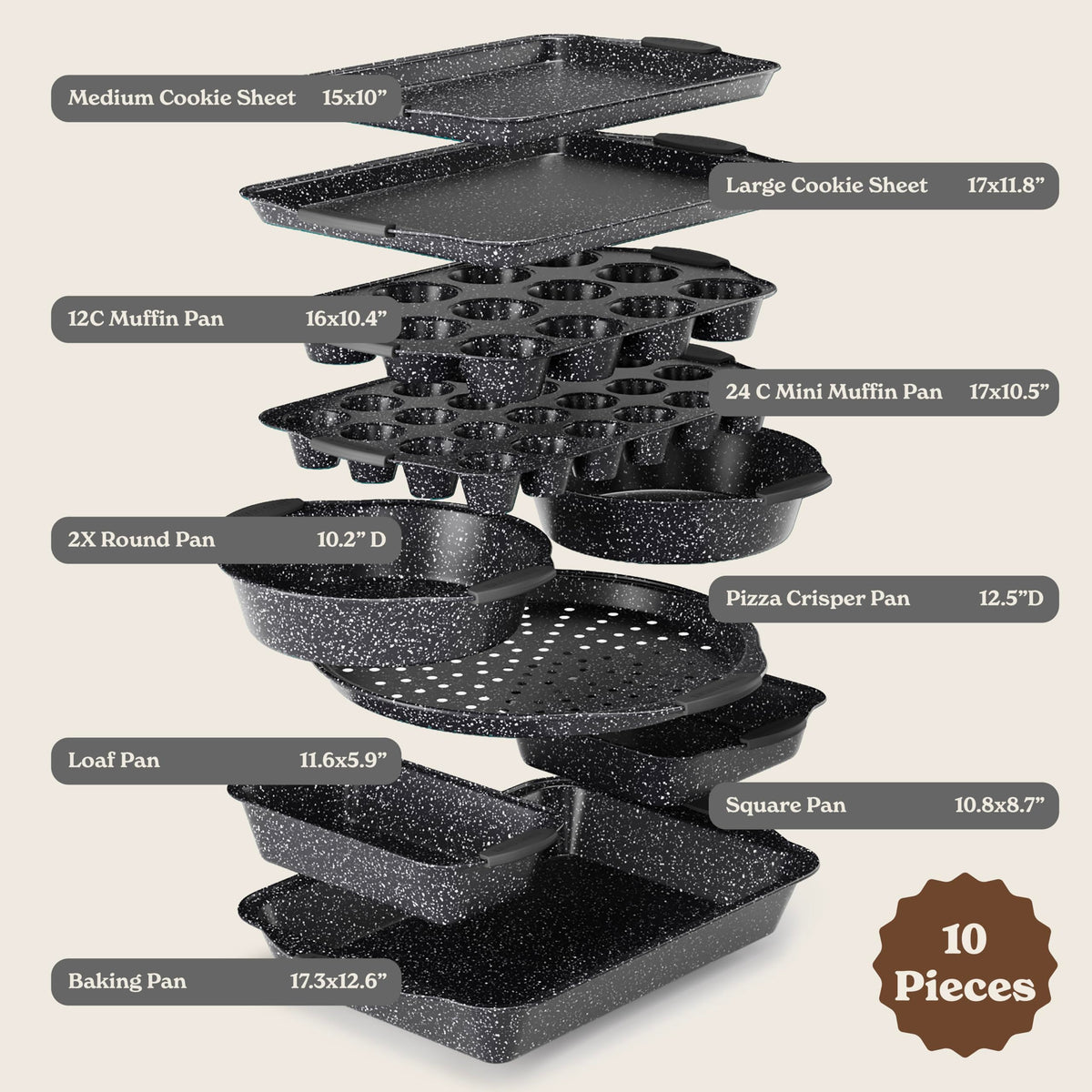 Country Kitchen nonstick stackable bakeware set large pan delivers easy release for even baking.
