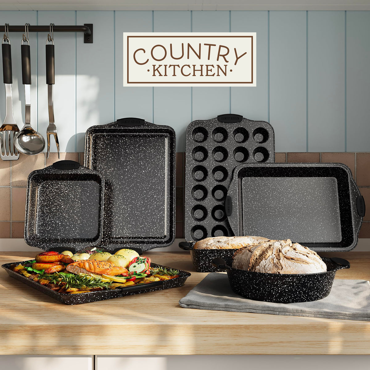 Country Kitchen nonstick stackable bakeware set small pan ensures quick cleanup and reliable release.