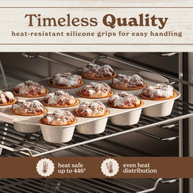 Country Kitchen bakeware with silicone handles for safe oven moves.