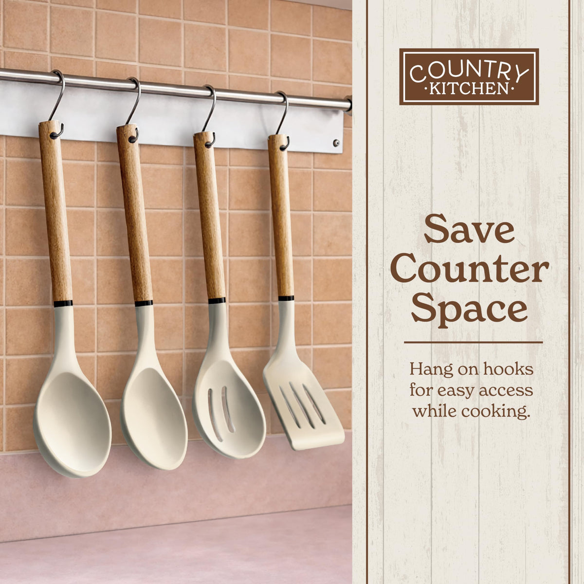 Country Kitchen spaghetti server with ergonomic wooden grip for pasta