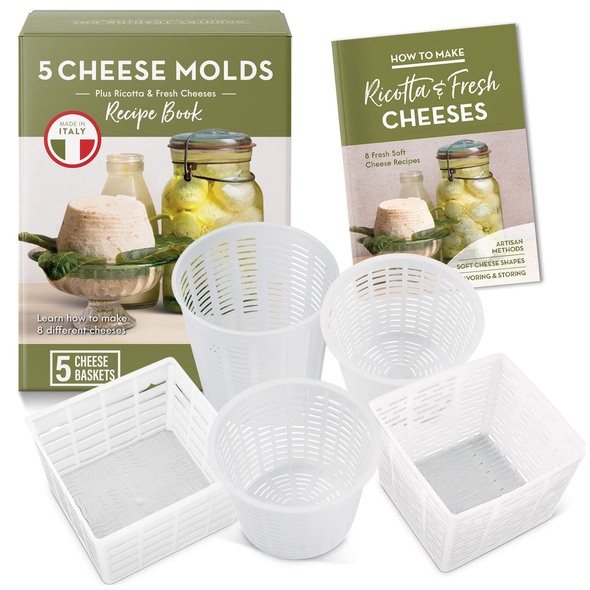Country Trading Co Easy Cheesemaking Set image shows versatile cheese molds for home use and cheese making