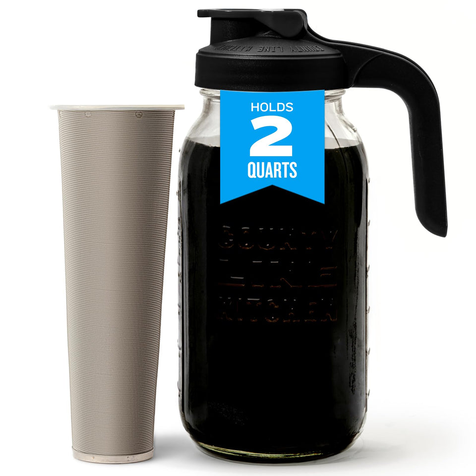 County Line Kitchen glass cold brew maker with lid for easy, mess-free pouring.