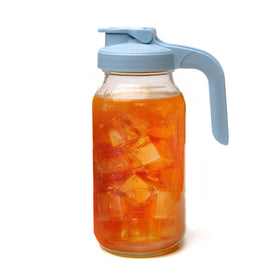 County Line Kitchen glass mason jar pitcher with sky blue lid for easy pouring