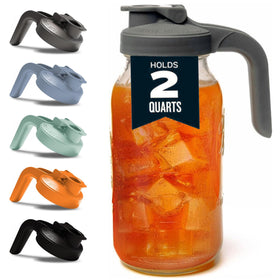 County Line Kitchen glass mason jar pitcher with wide mouth for easy filling and pouring.