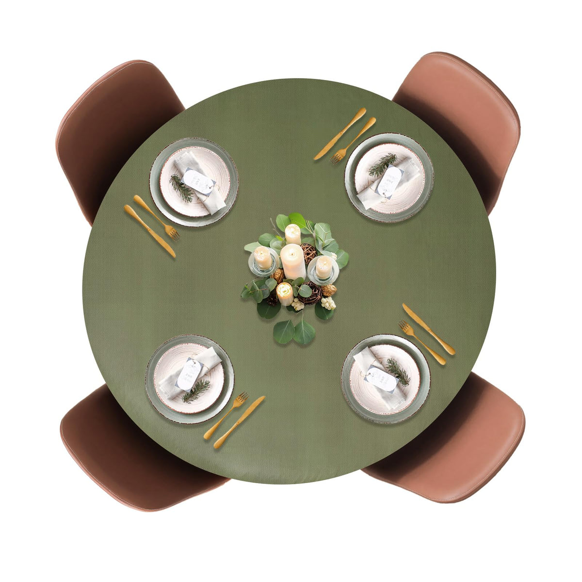 Covers For The Home deluxe elastic edged basketweave green table cover snug-fit for round tables