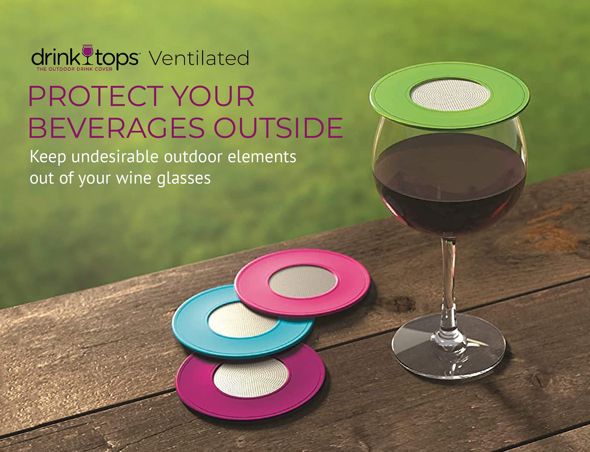 Coverware screened wine glass cover with durable silicone preserves aroma and prevents spills.