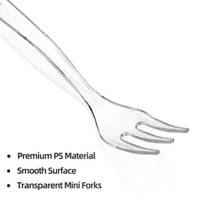 Covzoe premium PS mini forks; sturdy, safe disposable option for gatherings.
