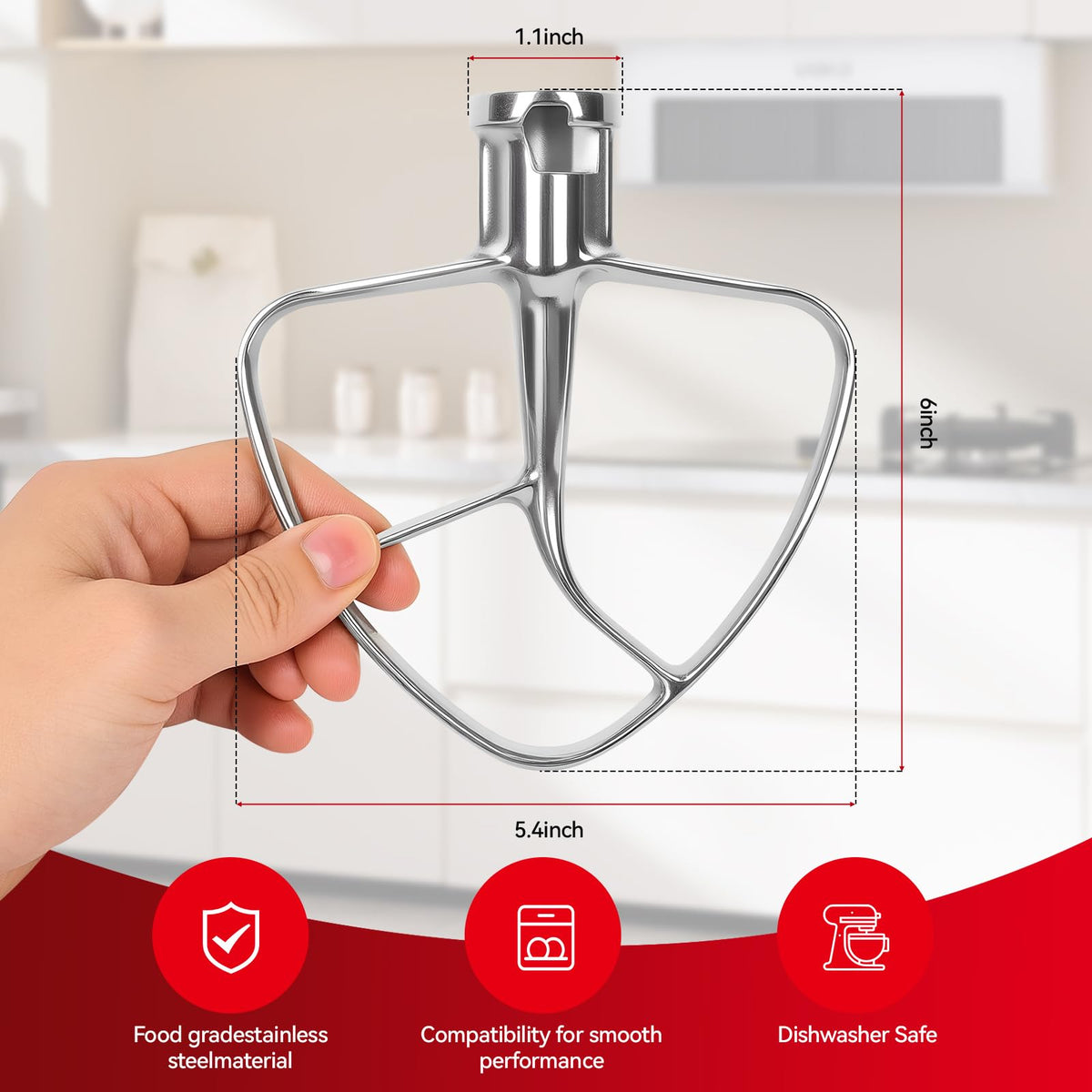 Dishwasher-safe flat beater for easy cleanup after batches