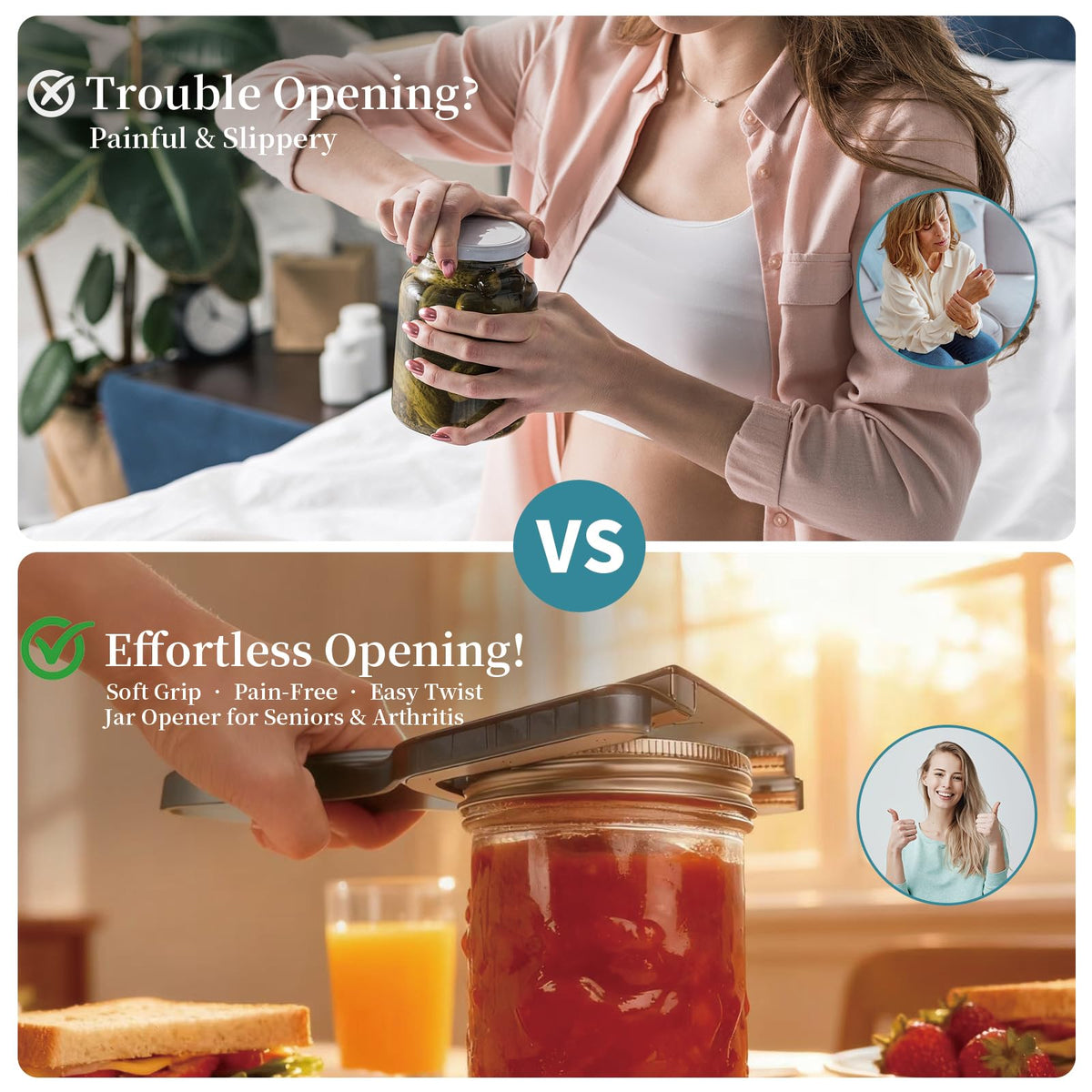Cowbright jar opener showing wide handle for comfortable use